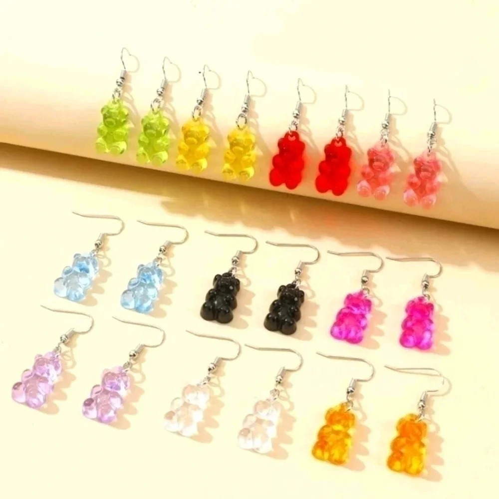 10 pair ✨ Y2K gummy bear earrings jewelry silver plated dangle set multicolor 🌈